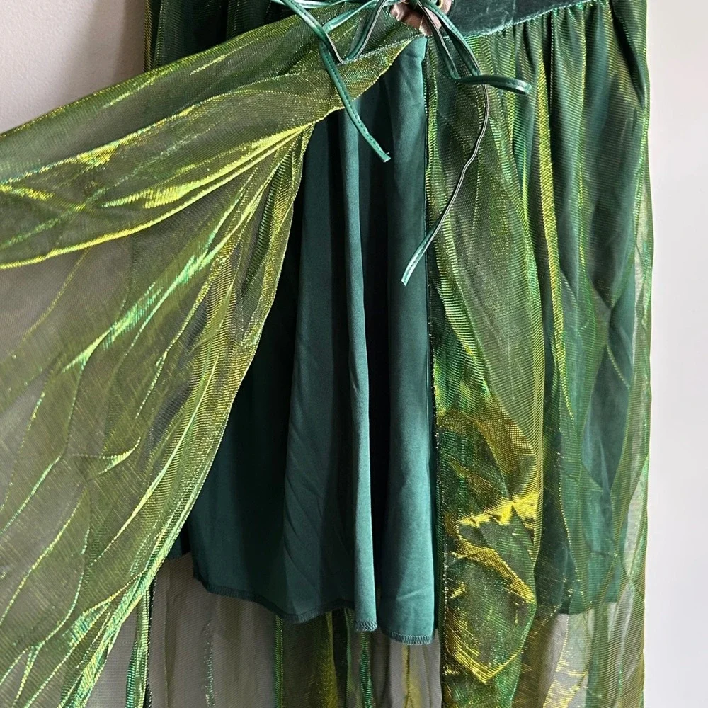 Spirit Halloween Green Renaissance Fairy Costume Dress XL Velvet Iridescent Mesh - Picture 10 of 10